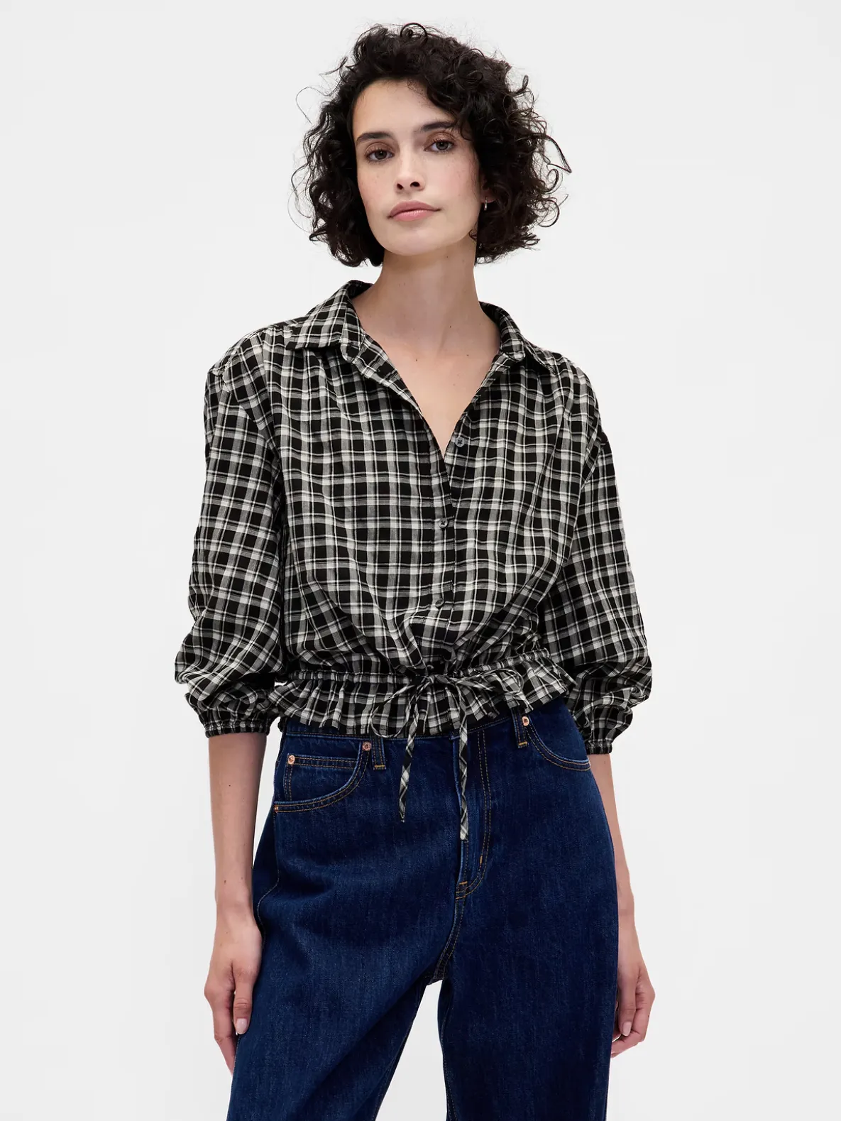 Plaid Tie-Waist Top