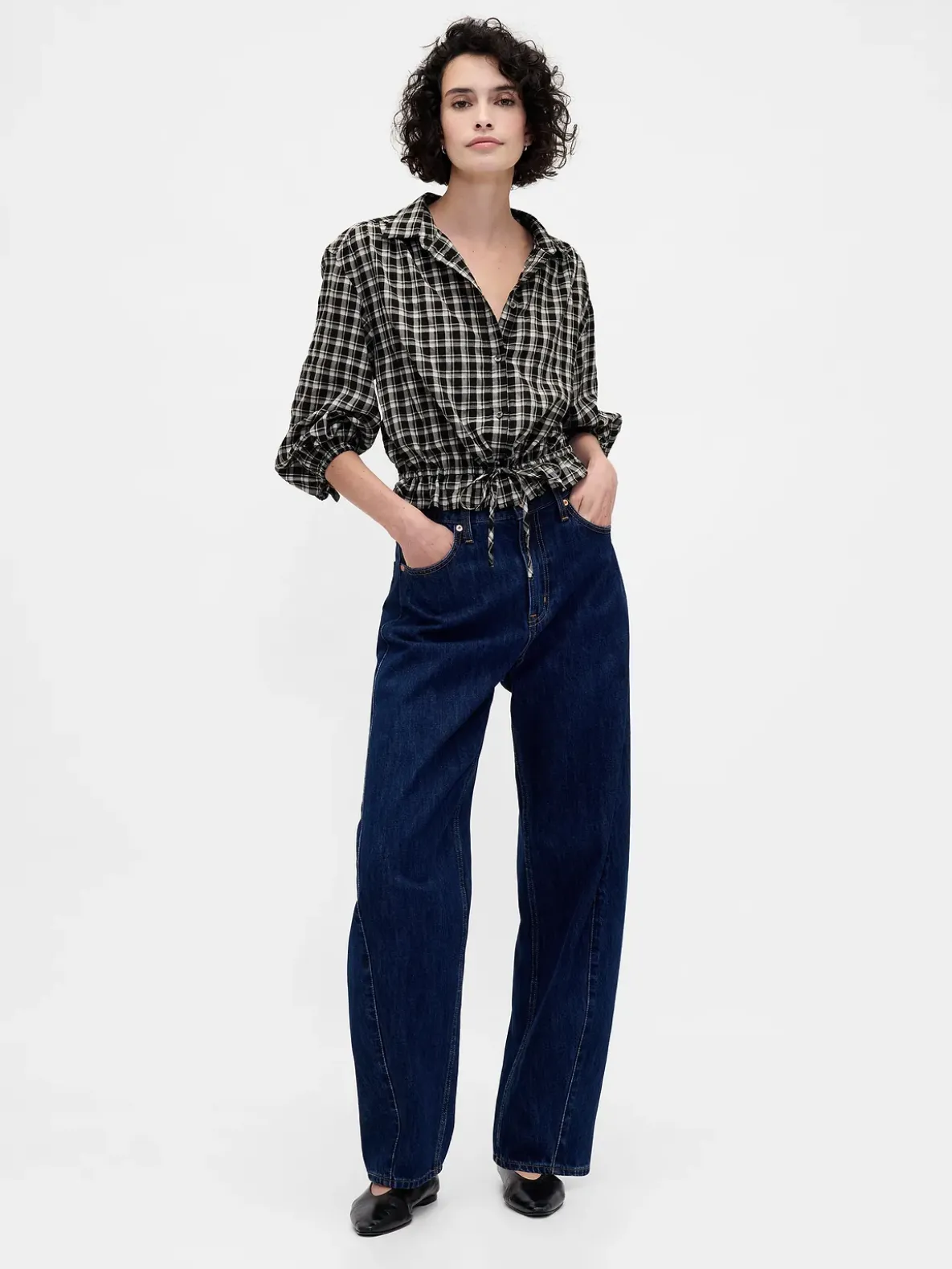 Plaid Tie-Waist Top