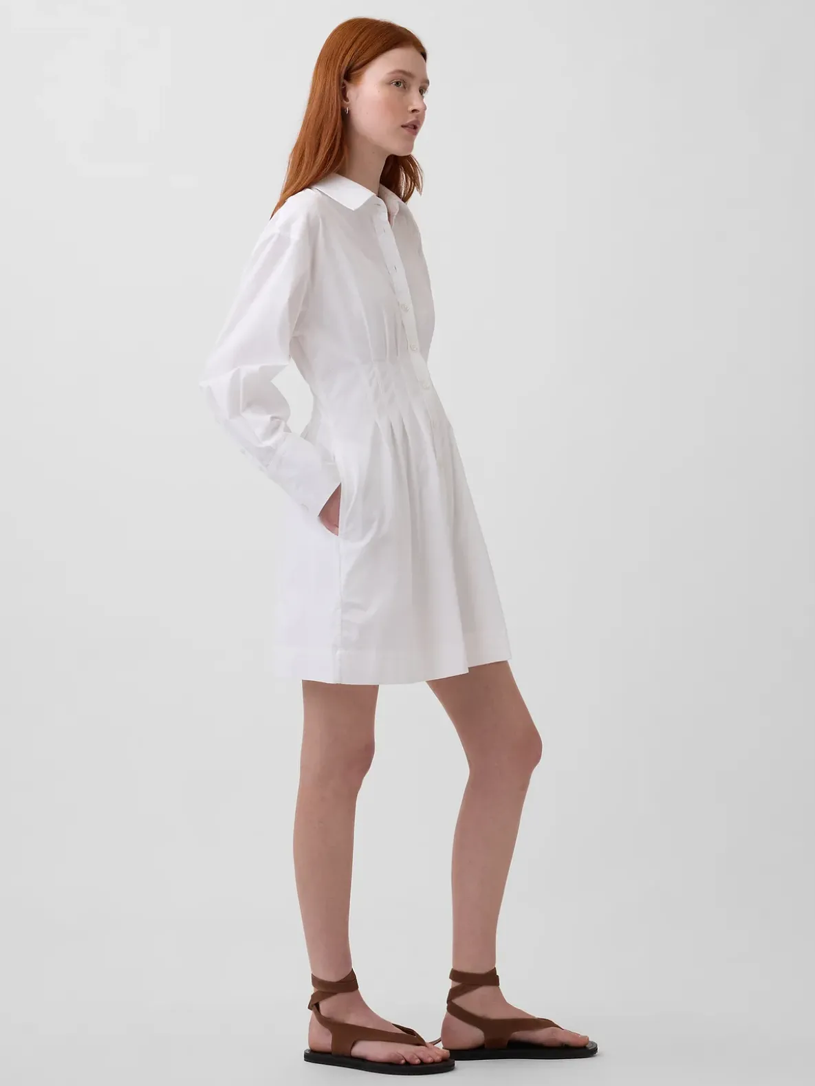 Pleated Mini Shirtdress