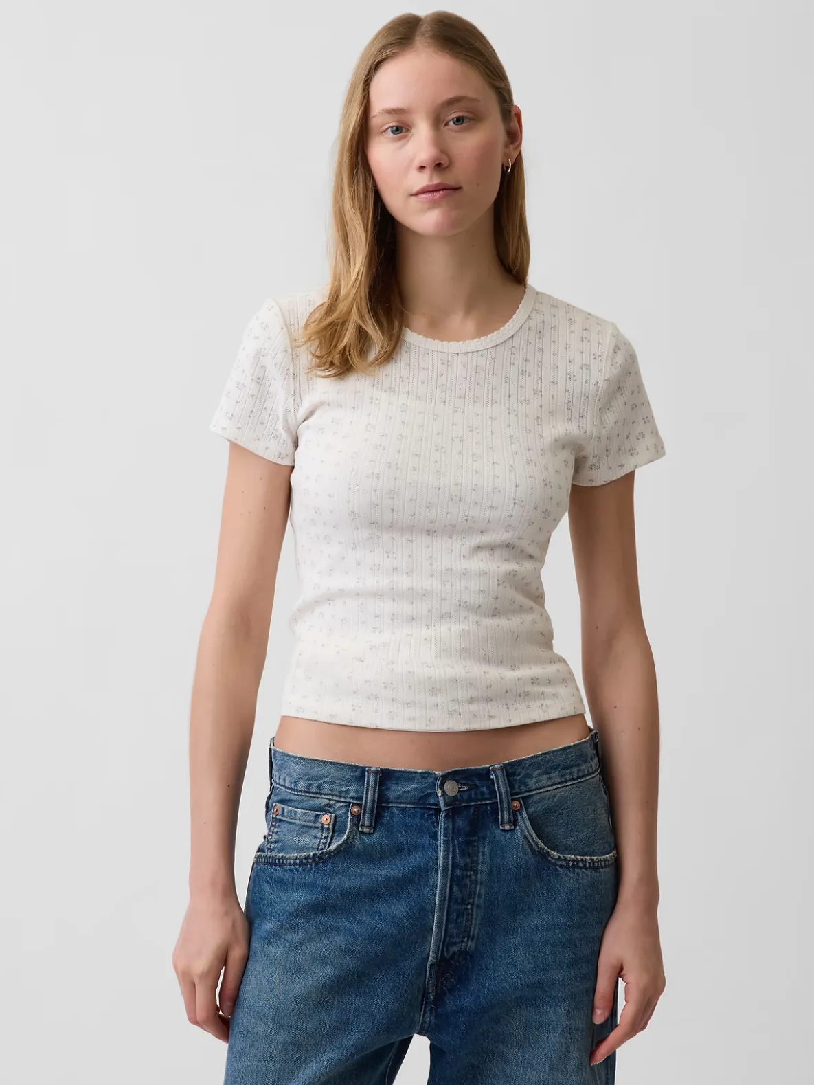 Pointelle Crewneck T-Shirt