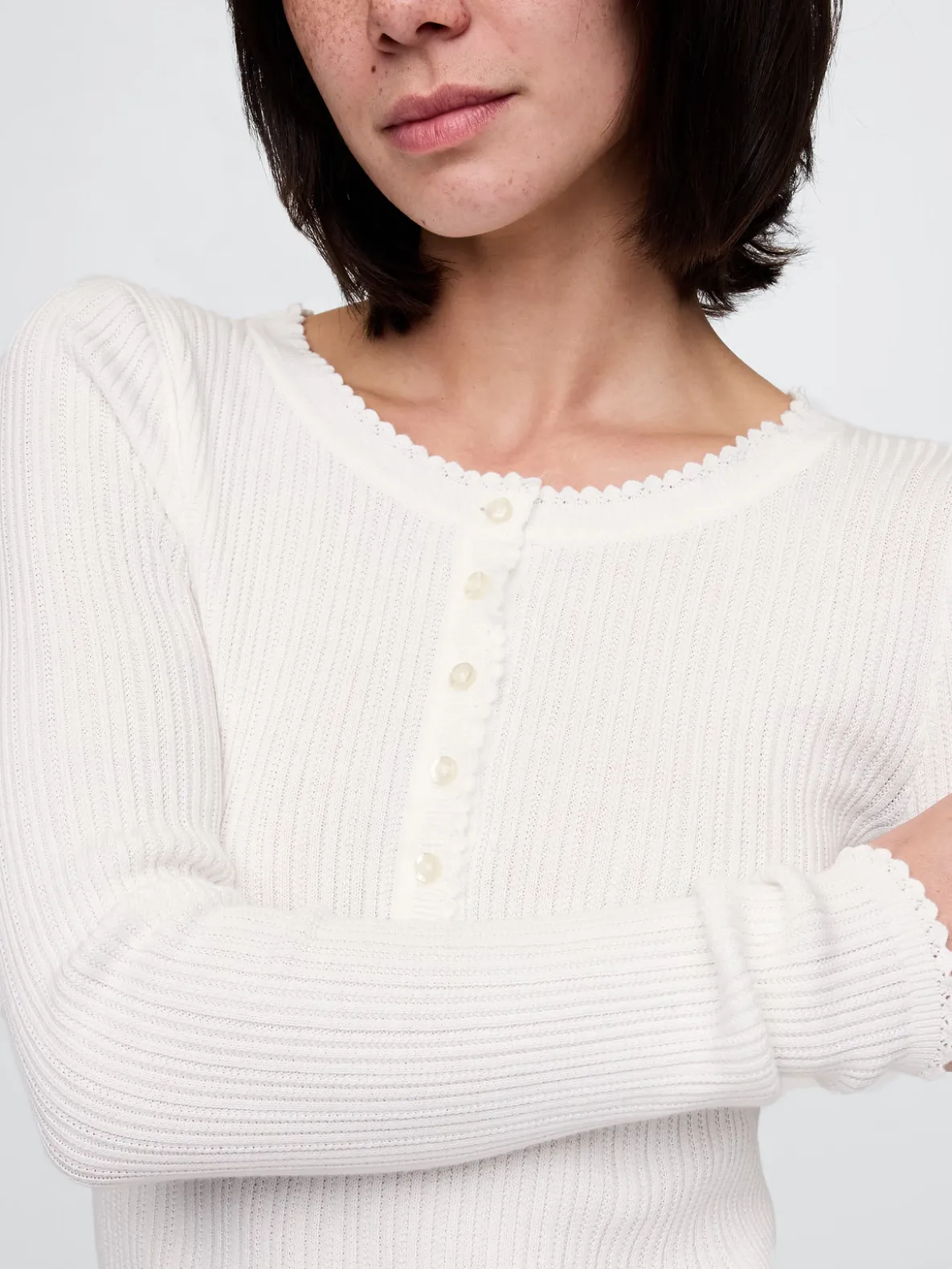 Pointelle Henley Sweater Top