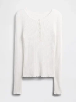 Pointelle Henley Sweater Top