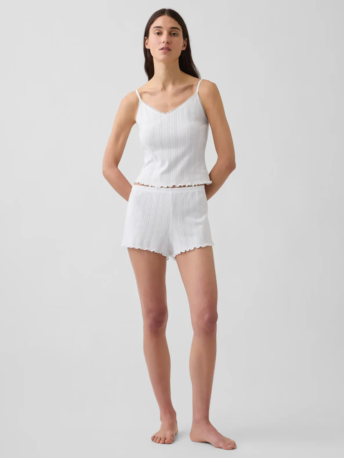 Pointelle Lettuce-Hem PJ Shorts