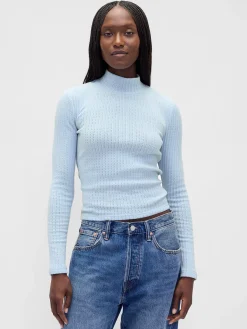 Pointelle Rib Crop Turtleneck