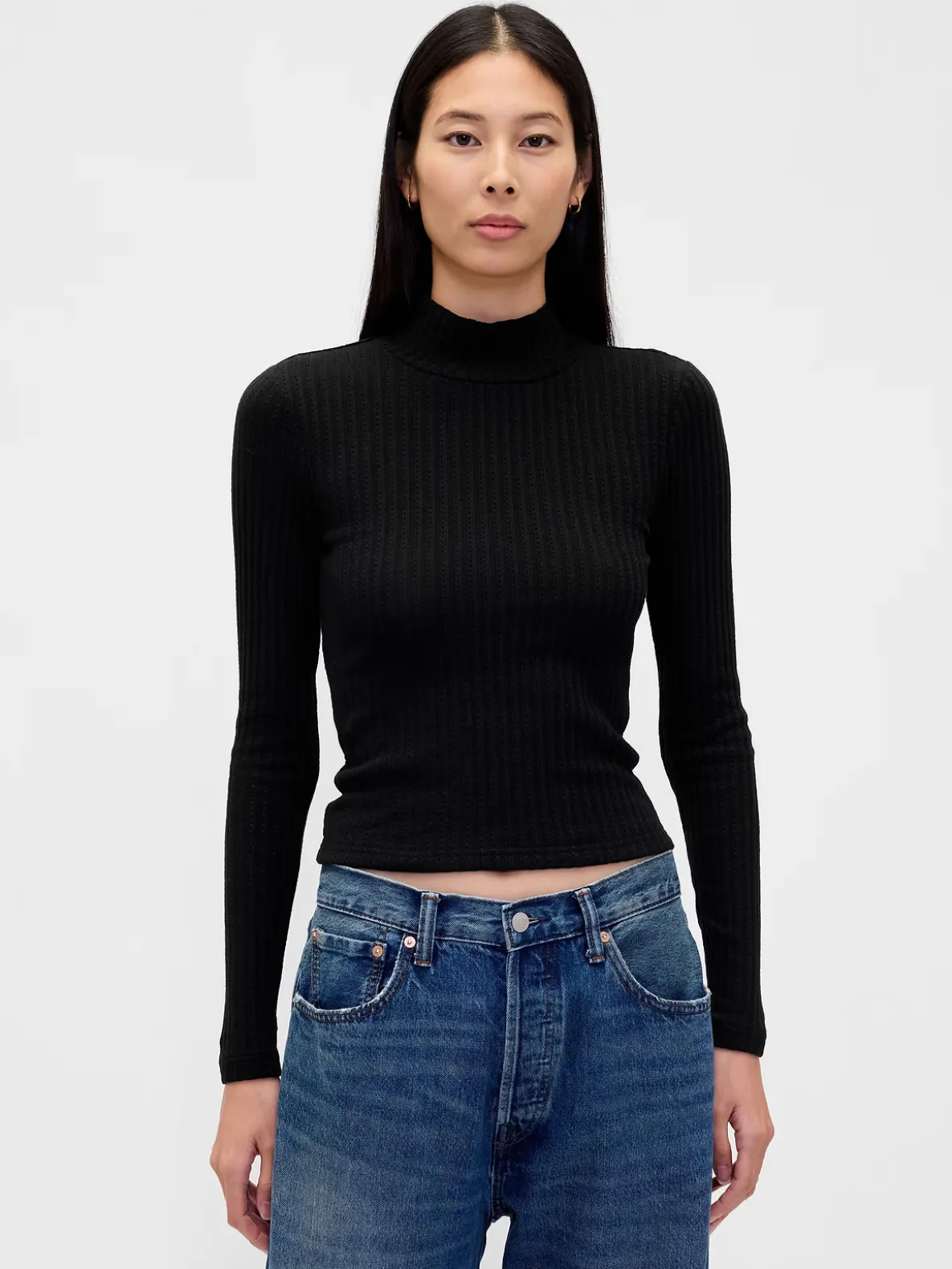 Pointelle Rib Crop Turtleneck