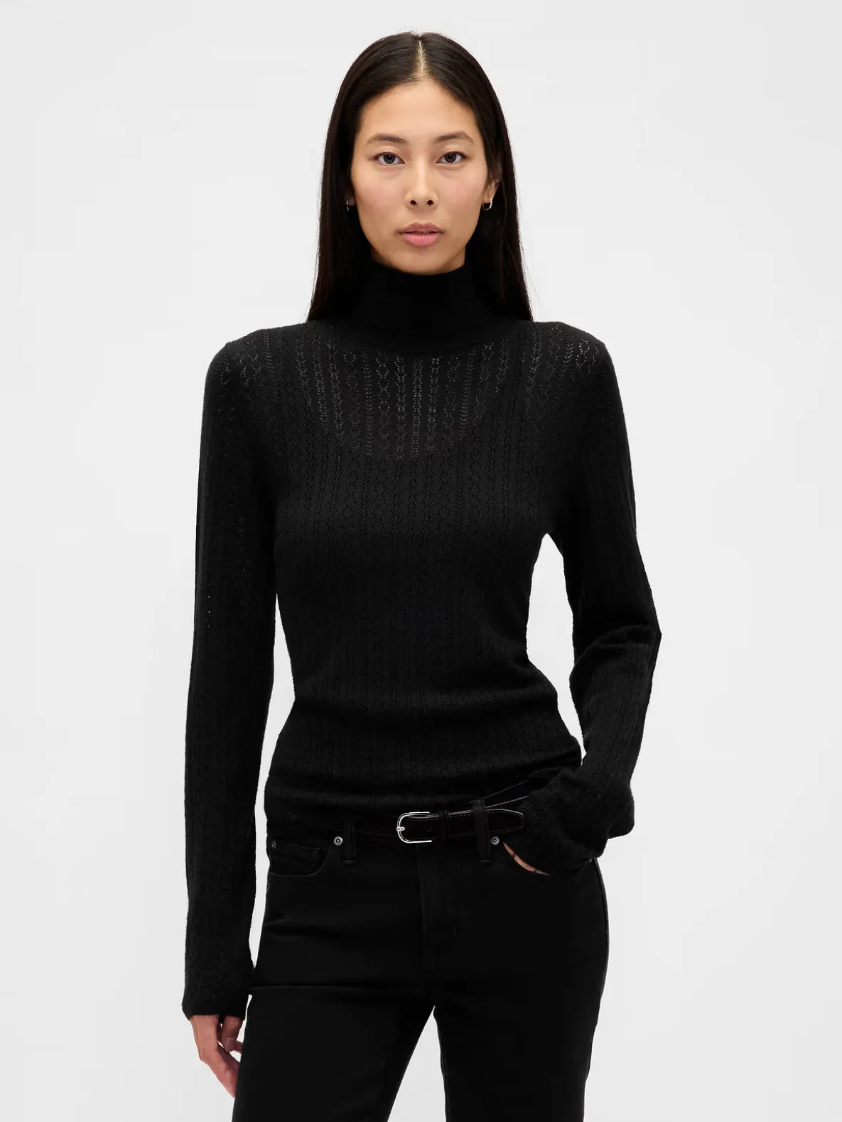 Pointelle Turtleneck Sweater