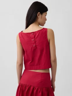 Poplin Boatneck Shell Tank Top