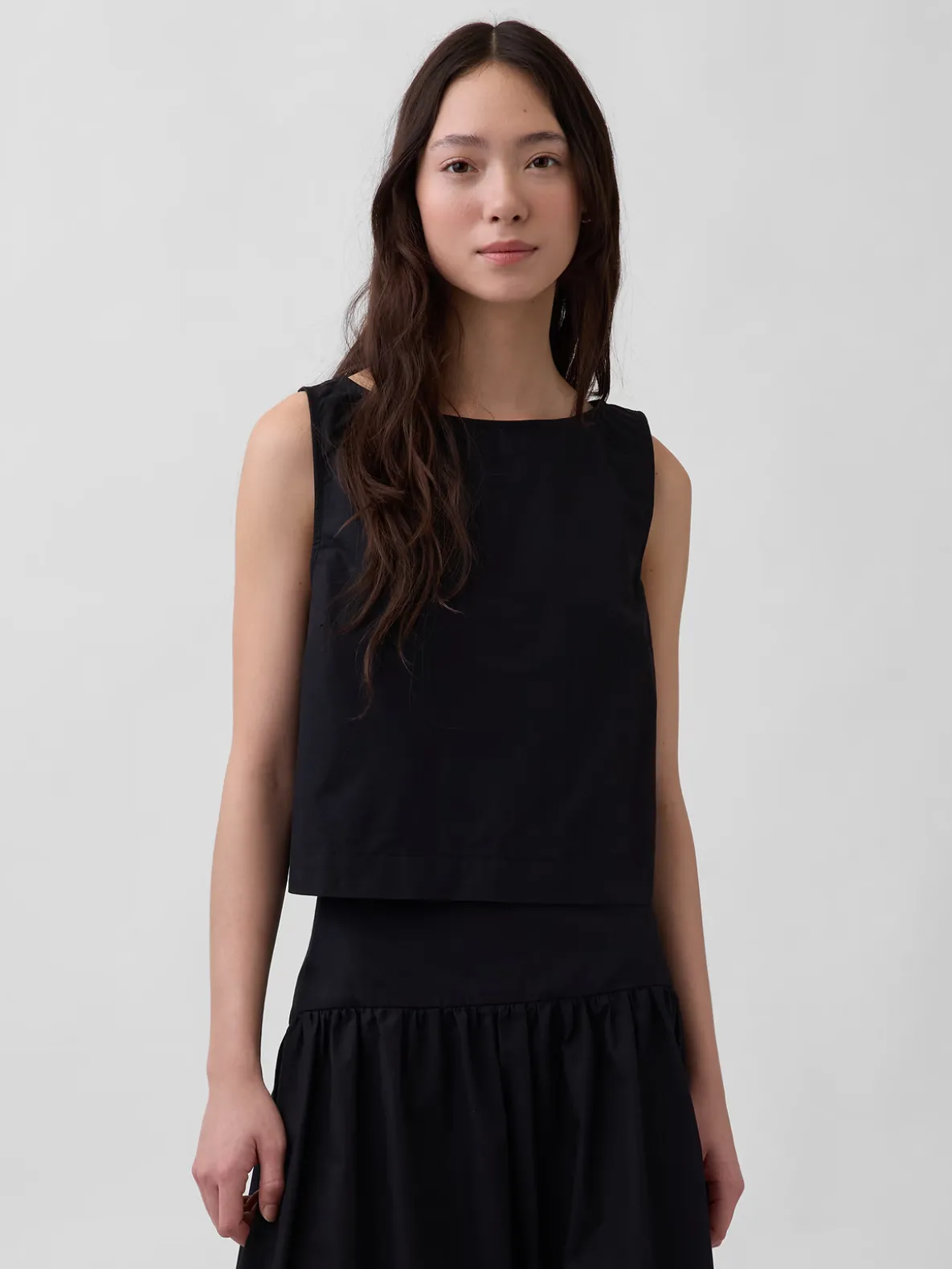 Poplin Boatneck Shell Tank Top