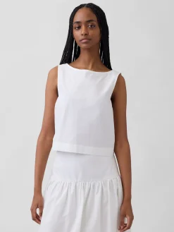 Poplin Boatneck Shell Tank Top