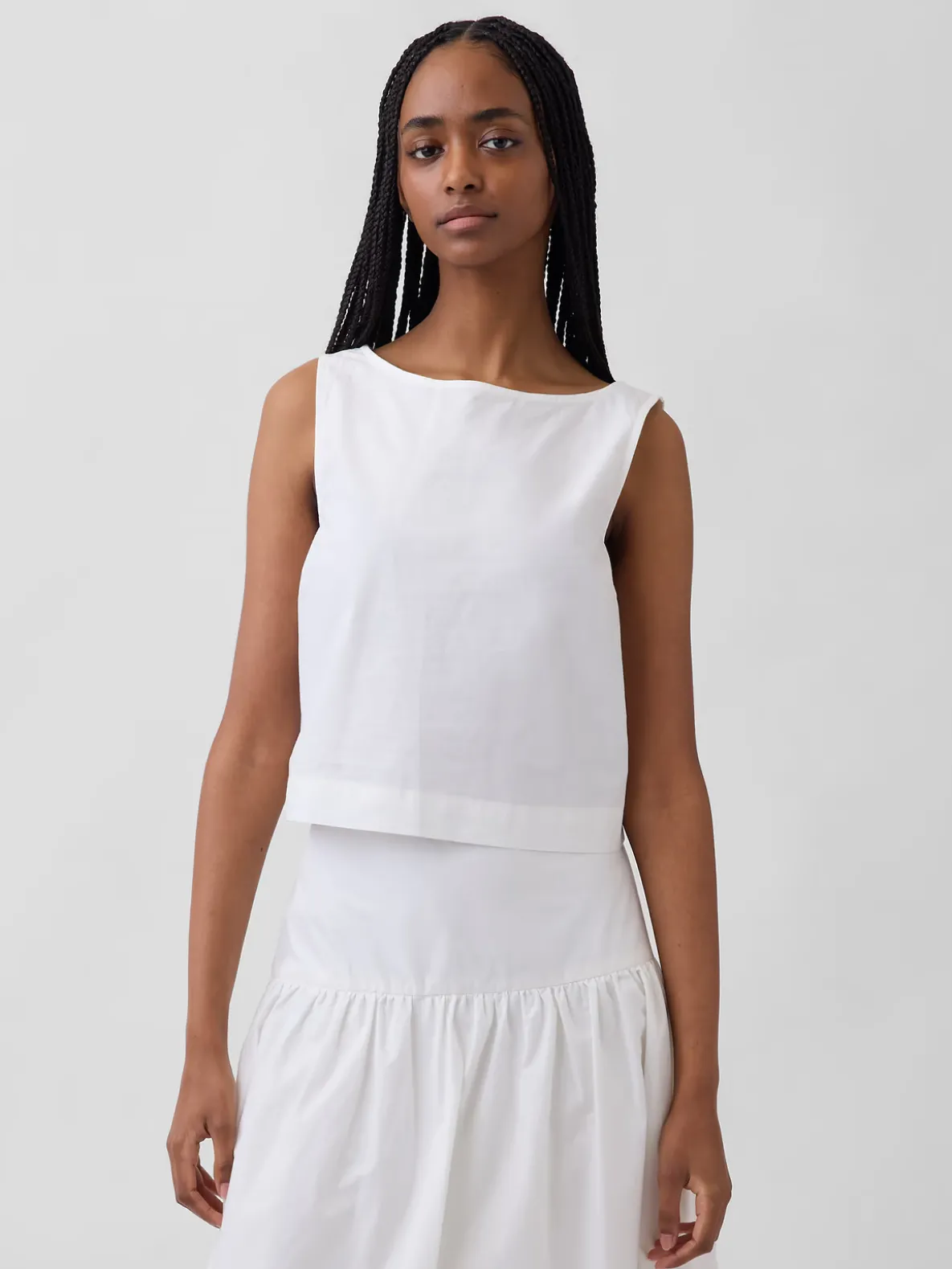 Poplin Boatneck Shell Tank Top