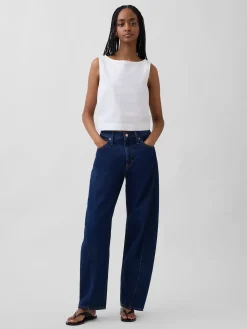 Poplin Boatneck Shell Tank Top