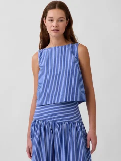 Poplin Boatneck Shell Tank Top