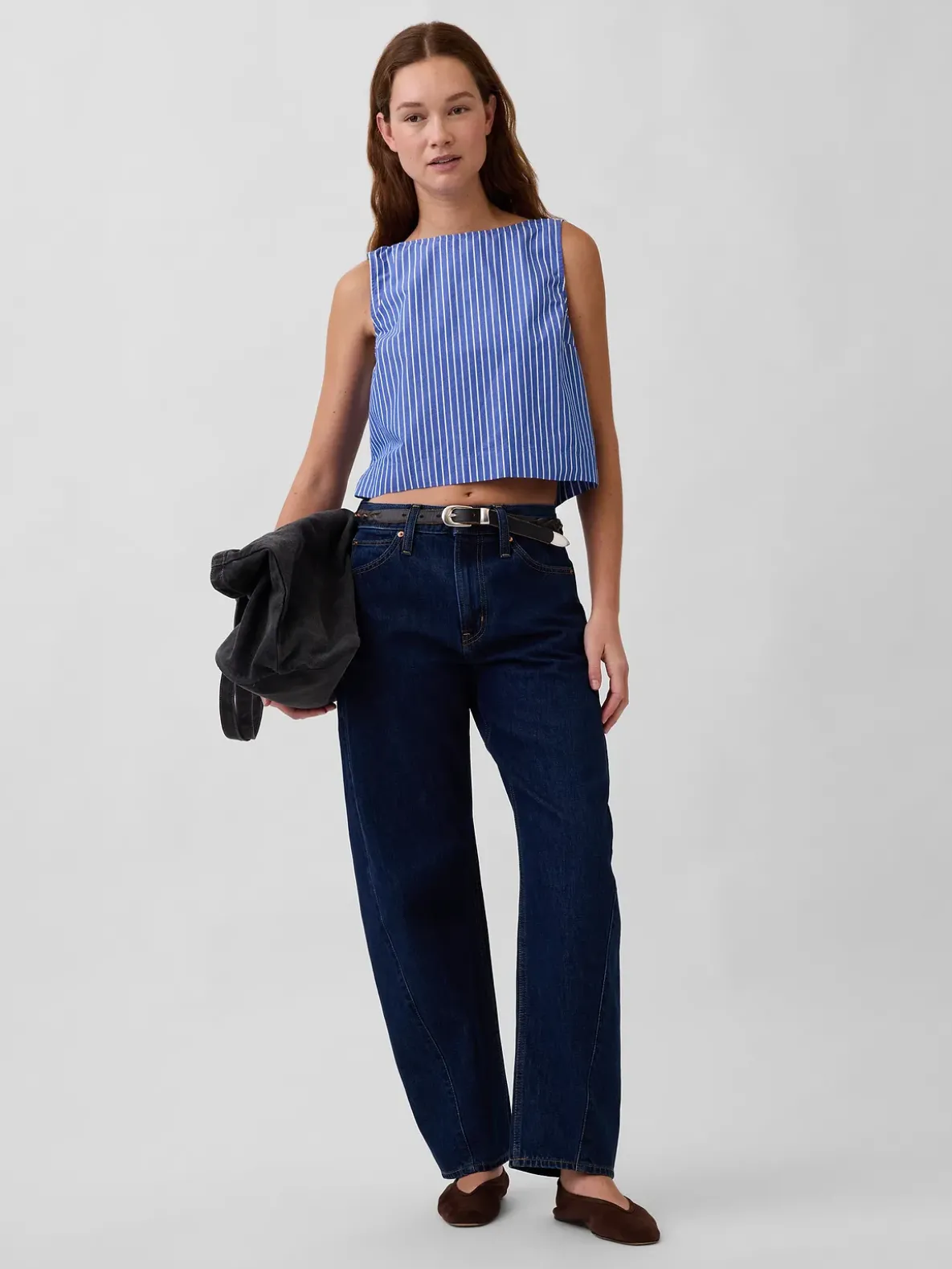 Poplin Boatneck Shell Tank Top