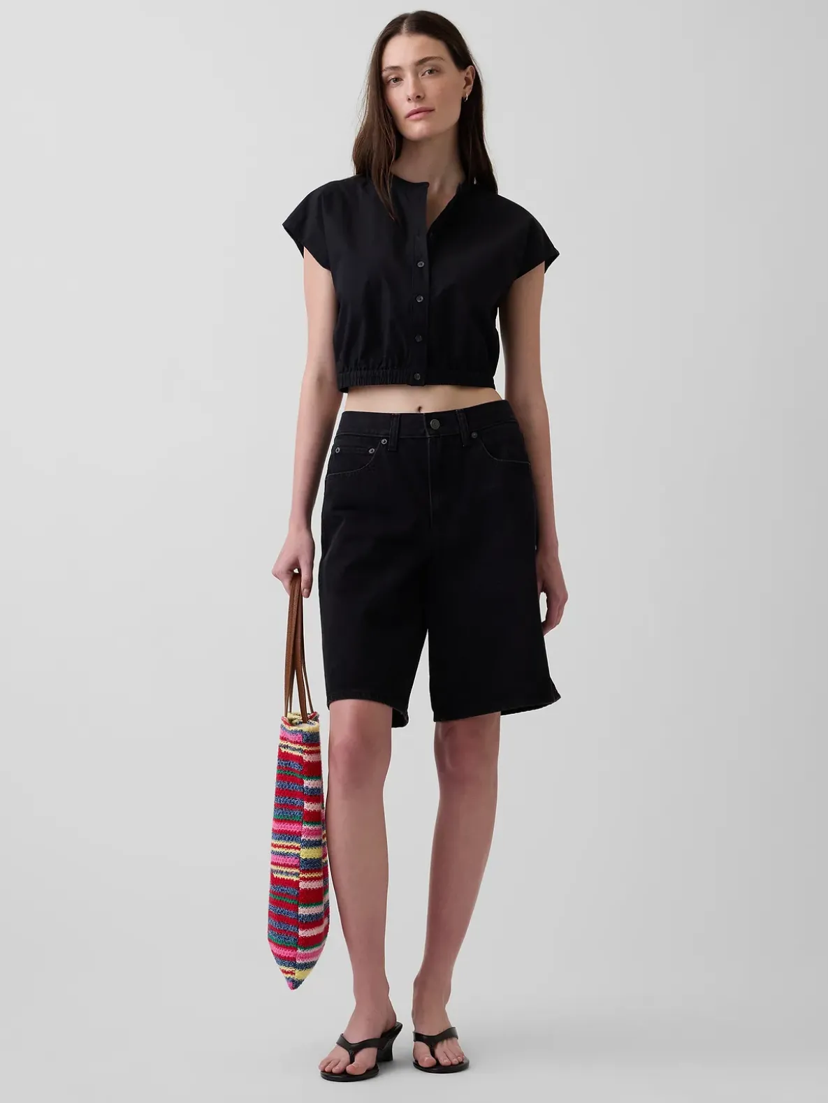 Poplin Cap-Sleeve Crop Shirt