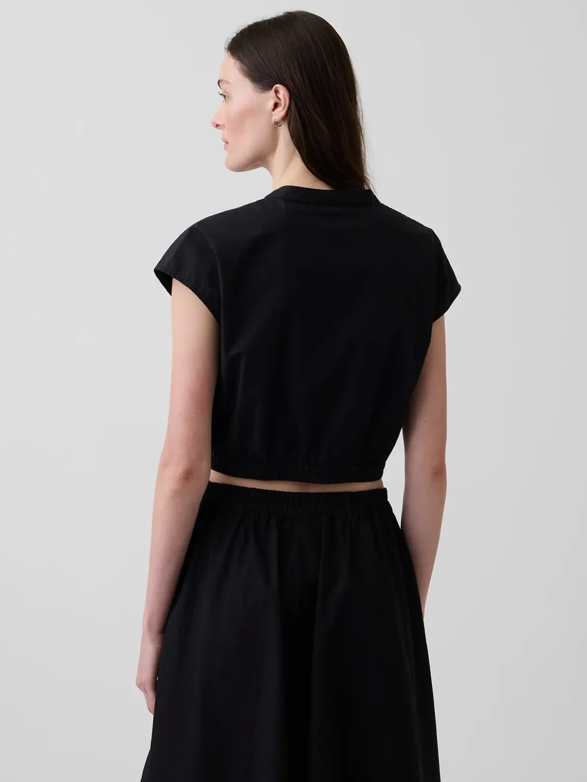 Poplin Cap-Sleeve Crop Shirt