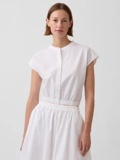Poplin Cap-Sleeve Crop Shirt