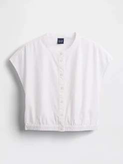 Poplin Cap-Sleeve Crop Shirt