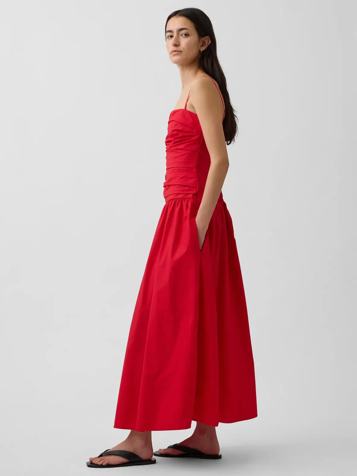 Poplin Drop-Waist Maxi Dress