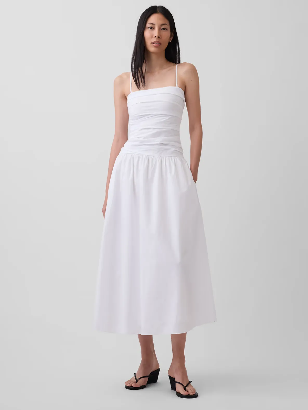 Poplin Drop-Waist Maxi Dress