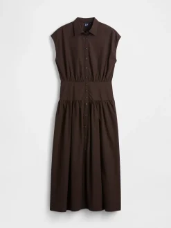 Poplin Drop-Waist Maxi Shirtdress