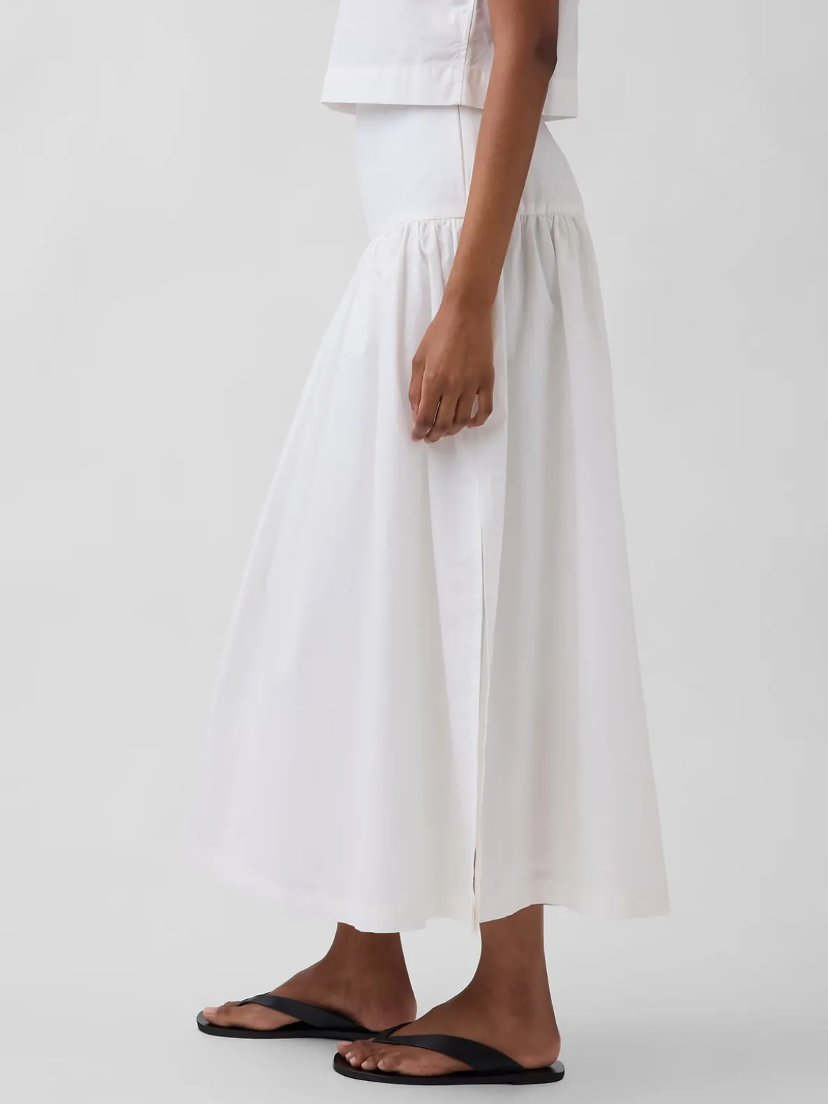 Poplin Drop-Waist Maxi Skirt