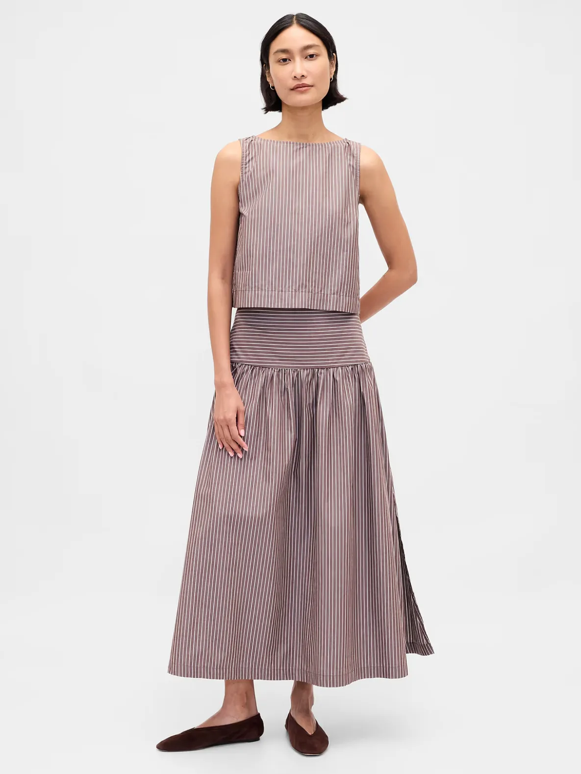 Poplin Drop-Waist Maxi Skirt