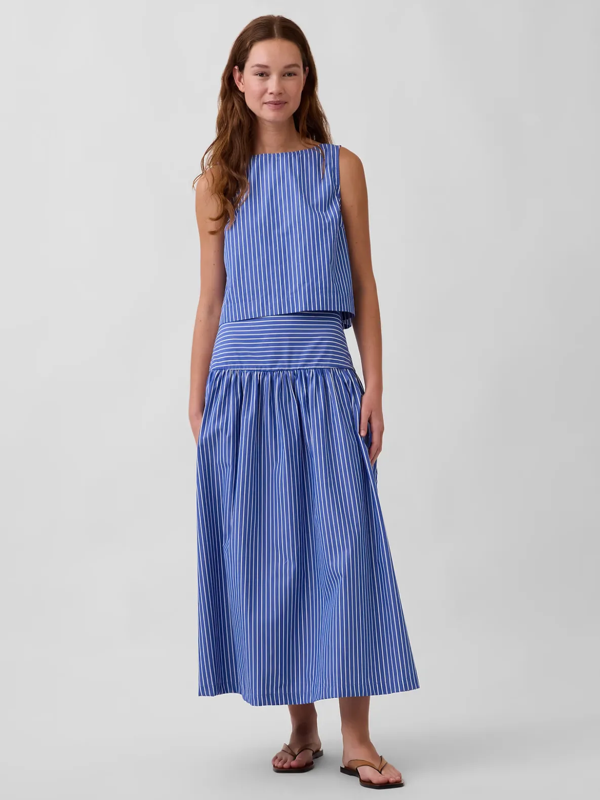 Poplin Drop-Waist Maxi Skirt