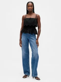 Poplin Eyelet Ruffle Top
