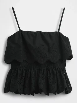 Poplin Eyelet Ruffle Top