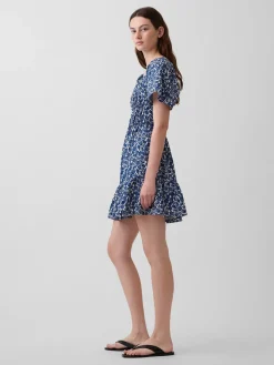 Poplin Flutter-Sleeve Mini Dress