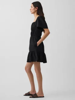 Poplin Flutter-Sleeve Mini Dress