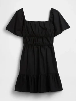 Poplin Flutter-Sleeve Mini Dress