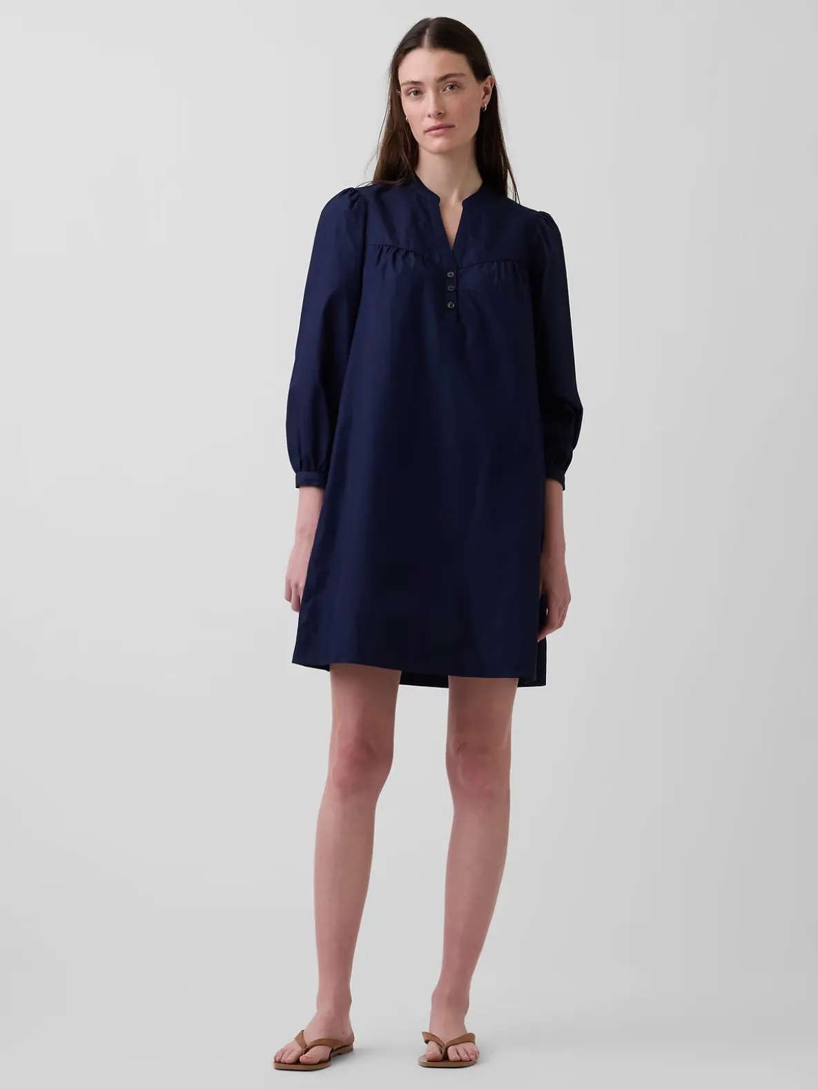 Poplin Henley Mini Dress
