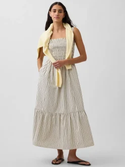 Poplin Smocked Bodice Maxi Dress