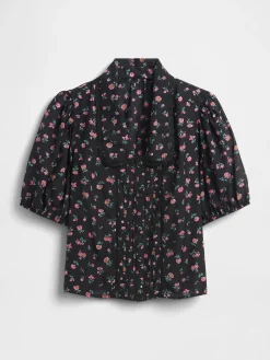 Puff-Sleeve Collared Top