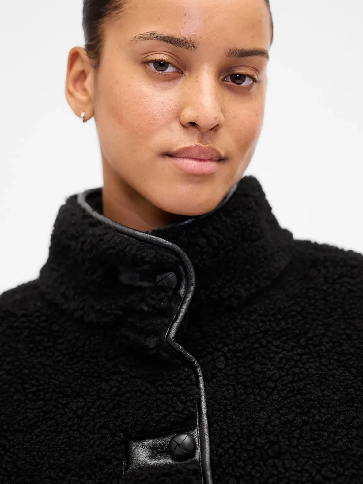 Recycled Sherpa & Vegan Leather-Trim Jacket