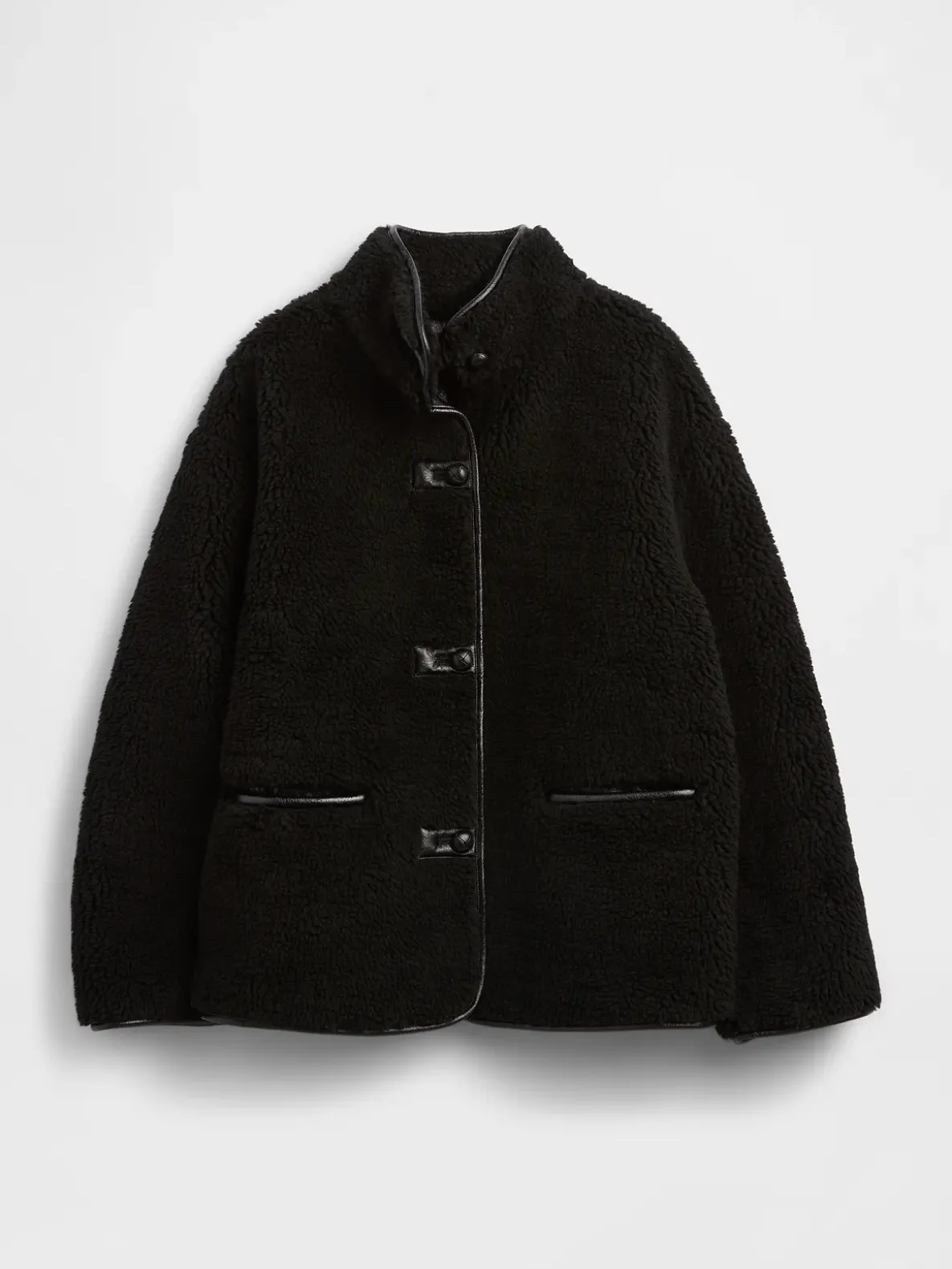Recycled Sherpa & Vegan Leather-Trim Jacket