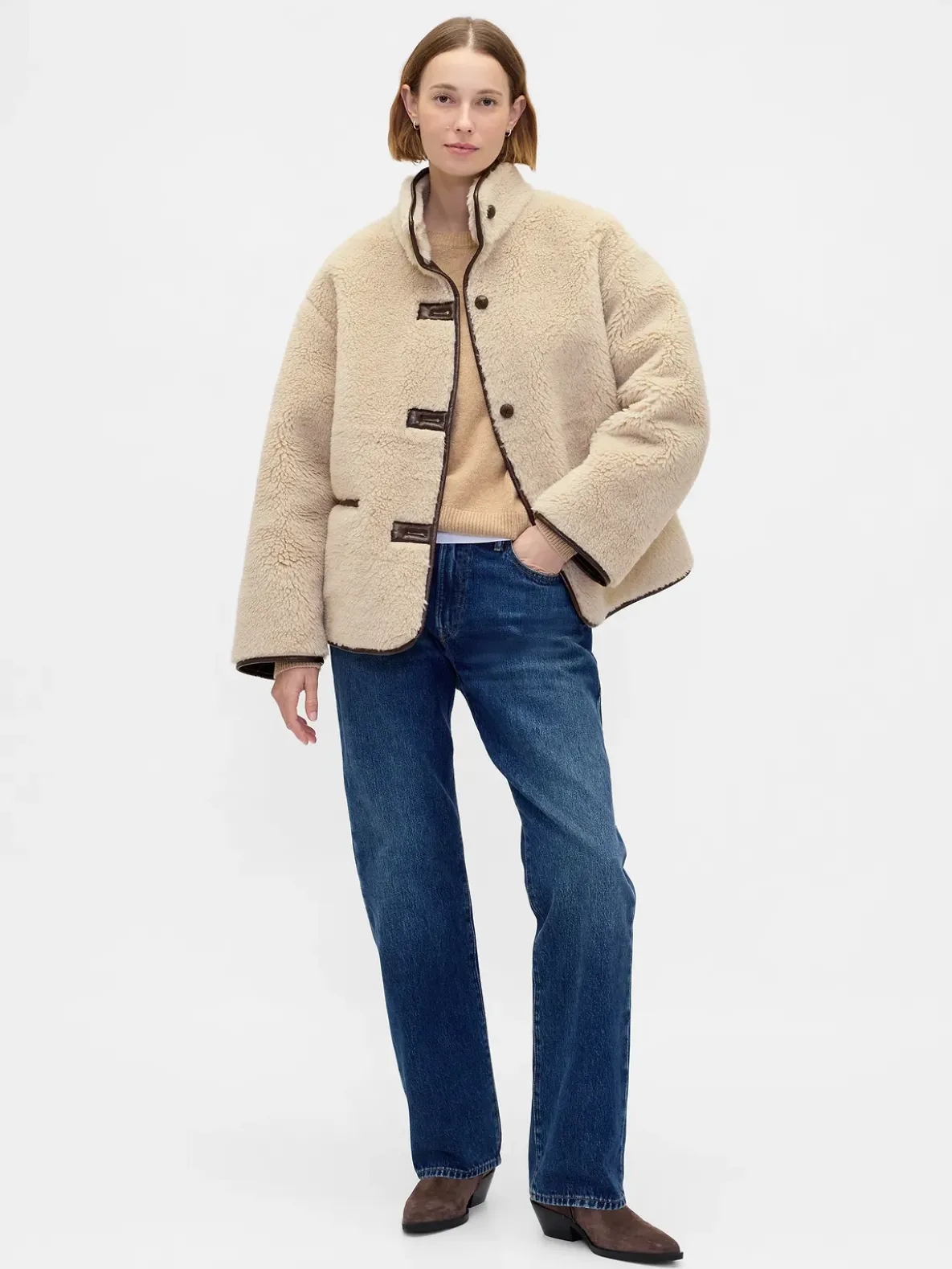 Recycled Sherpa & Vegan Leather-Trim Jacket