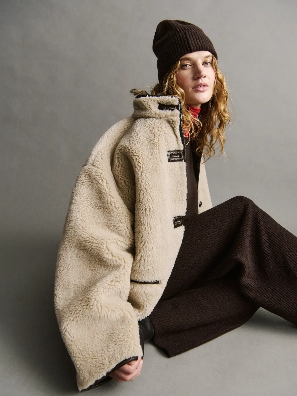 Recycled Sherpa & Vegan Leather-Trim Jacket