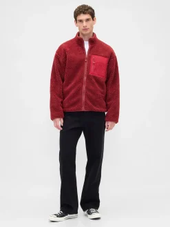 Recycled Sherpa Oversized Logo Zip Jacket