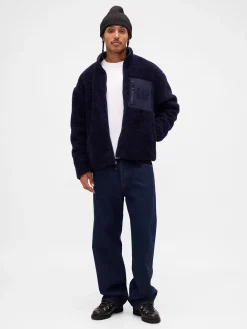 Recycled Sherpa Oversized Logo Zip Jacket