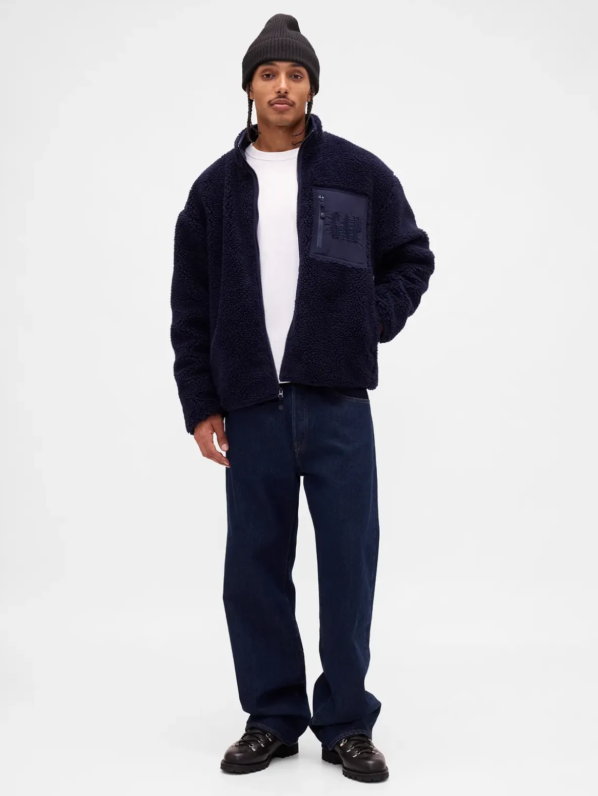 Recycled Sherpa Oversized Logo Zip Jacket