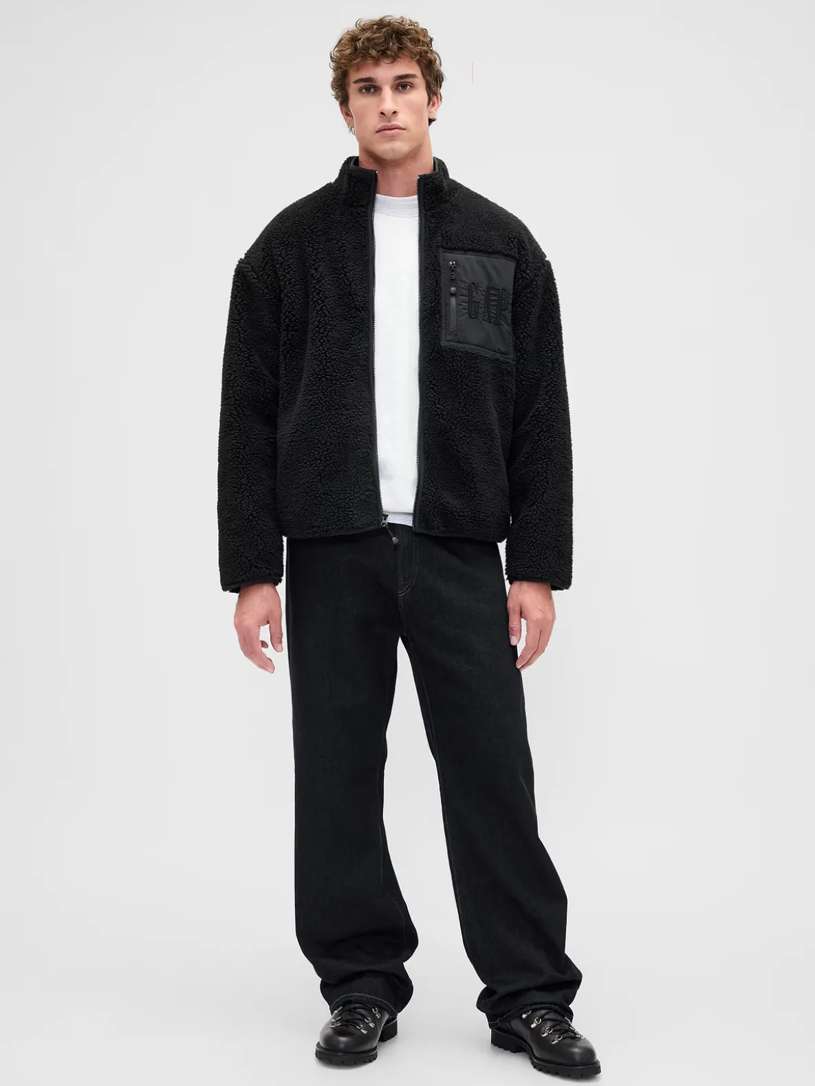 Recycled Sherpa Oversized Logo Zip Jacket
