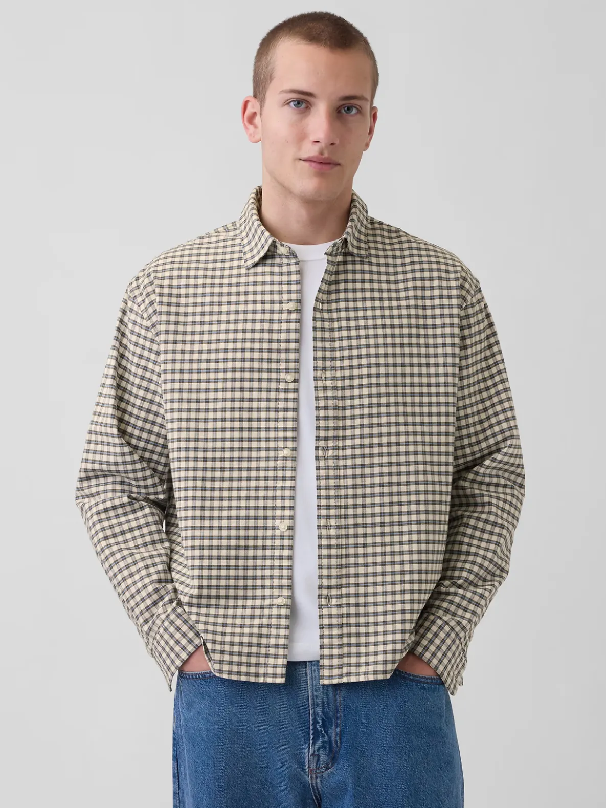 Relaxed Crop Straight-Hem Oxford Shirt