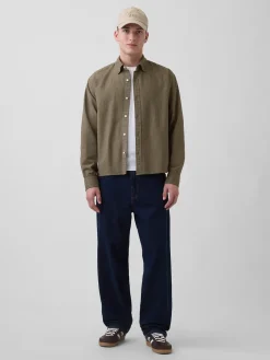 Relaxed Crop Straight-Hem Oxford Shirt
