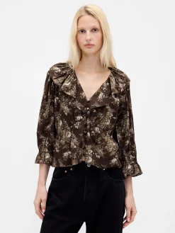 Ruffle Collar V-Neck Top