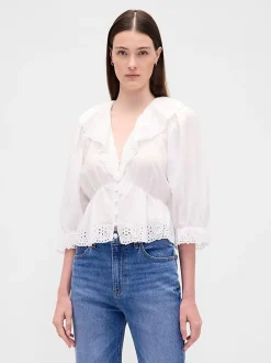 Ruffle Collar V-Neck Top