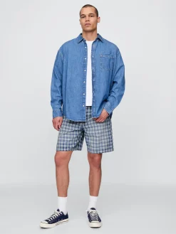 '90s Loose Denim Plaid Shorts