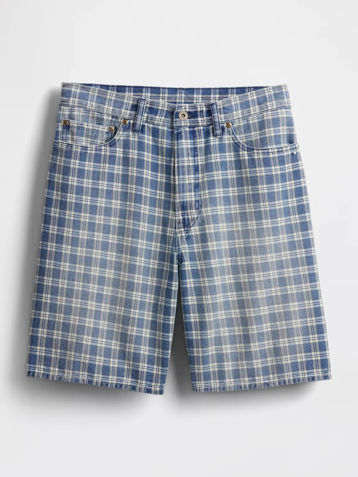 '90s Loose Denim Plaid Shorts