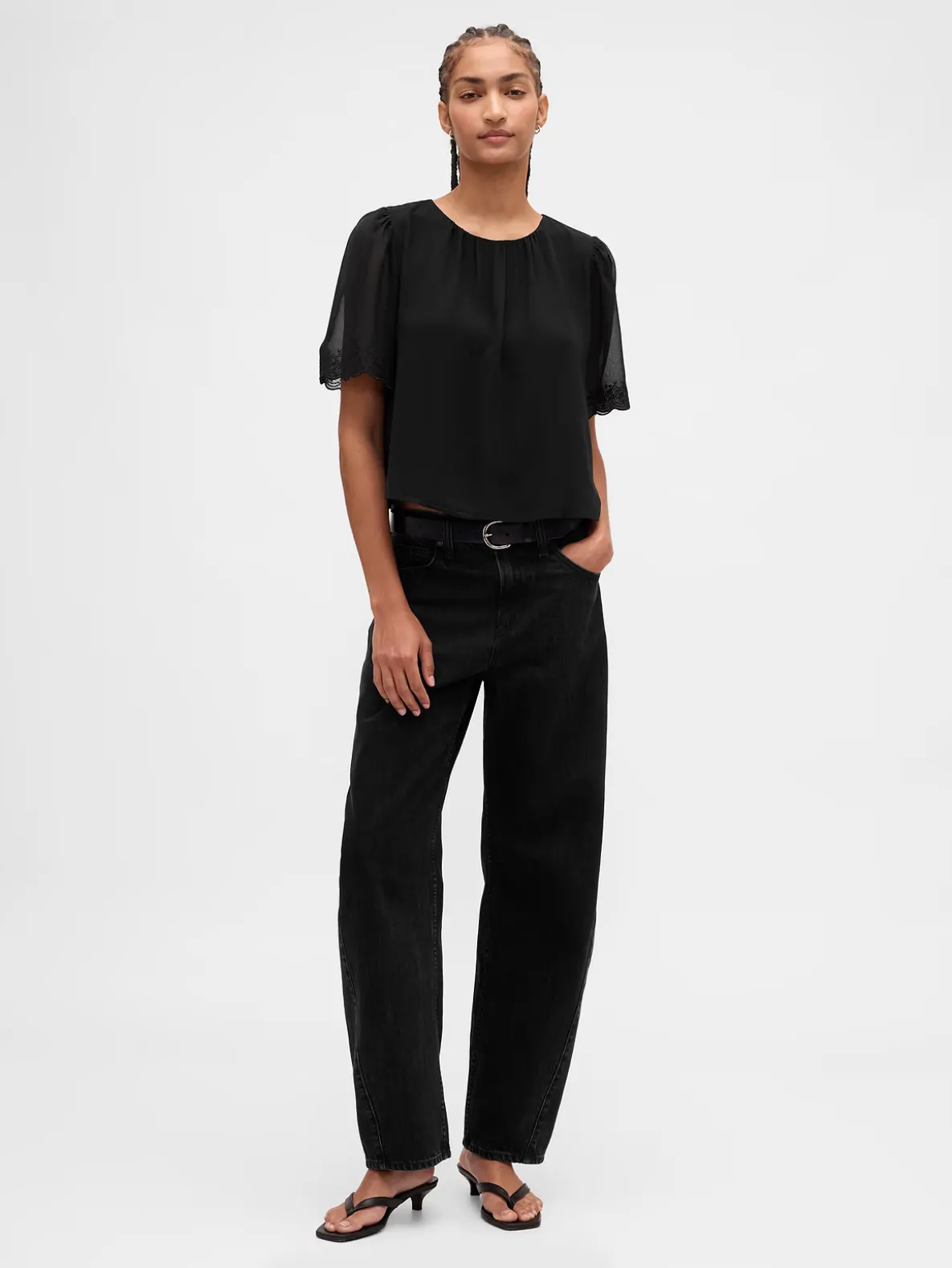 Scalloped Flutter-Sleeve Top
